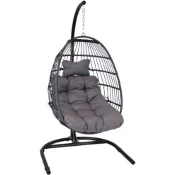 Sunnydaze Decor Sunnydaze Outdoor Resin Wicker Patio Julia Hanging Basket Egg Chair Swing With Cushions, Headrest, And Steel Stand Set - 3pc -Sunnydaze Decor GUEST 008aa077 1261 4e07 8df4 284acac93b2d