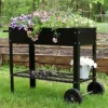 Sunnydaze Decor Sunnydaze Outdoor Galvanized Steel Raised Mobile Elevated Planter Cart With Handlebar And Wheels - 43"