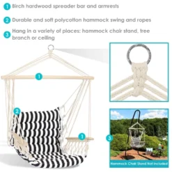Sunnydaze Decor Sunnydaze Outdoor Printed Polycotton Fabric Hammock Chair With Armrests And Hardwood Spreader Bar - 300 Lb Capacity - Contrasting Stripes -Sunnydaze Decor GUEST 020c06b9 90c1 4f3e a771 6c0466b4f5a9