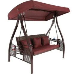 Sunnydaze Decor Sunnydaze Outdoor Deluxe 3-Person Patio Swing With Tilting Canopy Shade, Cushions And Side Tables -Sunnydaze Decor GUEST 02c04973 0701 4ecc a8b1 ca0bced18056