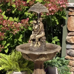 Sunnydaze Decor Sunnydaze Outdoor Solar Powered Polyresin Lovers Umbrella Water Fountain With Battery Backup And LED Lights - 43" -Sunnydaze Decor GUEST 05106d25 11ab 40fd 9f5e 82e6249b76c7