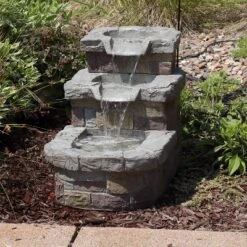 Sunnydaze Decor Sunnydaze 21"H Electric Polyresin 3-Tier Brick Steps Outdoor Water Fountain With LED Light -Sunnydaze Decor GUEST 08231ebe 727c 4227 bef9 801320f8e169