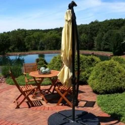 Sunnydaze Decor Sunnydaze Outdoor Steel Cantilever Offset Patio Umbrella With Solar LED Lights, Air Vent, Crank, And Base - 9' -Sunnydaze Decor GUEST 0da16949 ae99 43e5 a8eb e342284ac7d5
