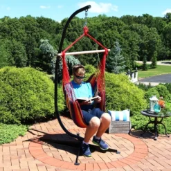 Sunnydaze Decor Sunnydaze Double Cushion Hanging Rope Hammock Chair Swing With C-Stand - 265 Lb. Weight Capacity -Sunnydaze Decor GUEST 10f7ee7a 0776 4478 8eef 81020a85ae2b