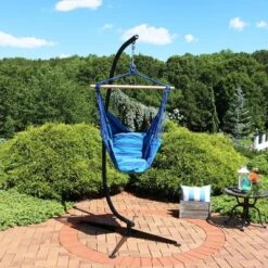 Sunnydaze Decor 27 Sunnydaze Decor Sunnydaze Double Cushion Hanging Rope Hammock Chair Swing With C-Stand - 265 Lb. Weight Capacity