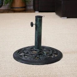 Sunnydaze Decor Sunnydaze Outdoor Heavy-Duty Cast Iron Decorative Rose Blossom Design Patio Yard Round Umbrella Base Stand - 16"