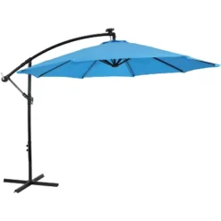 Sunnydaze Decor Sunnydaze Outdoor Steel Cantilever Offset Patio Umbrella With Solar LED Lights, Air Vent, Crank, And Base - 9' -Sunnydaze Decor GUEST 1642f98e fb3d 41f5 a8e5 fe7b44676ae0