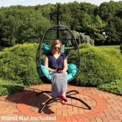 Sunnydaze Decor Sunnydaze Outdoor Resin Wicker Patio Dalia Hanging Basket Egg Chair With Cushions And Headrest - Teal - 2pc -Sunnydaze Decor GUEST 18695d9c cb20 4060 a327 4998069e8f09