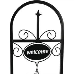 Sunnydaze Decor Sunnydaze Indoor/Outdoor Iron Construction Decorative Welcome Sign And Coco Grass Liner Hanging Basket Planter Stand - 48" H - Black -Sunnydaze Decor GUEST 18779973 4ca4 4146 bcb9 8e9d692abe94