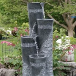 Sunnydaze Decor Sunnydaze 41"H Electric Polystone 4-Tier Staggered Pillars Outdoor Water Fountain With LED Lights -Sunnydaze Decor GUEST 190c48c9 6245 4fa6 a88a 74948e13c1cf