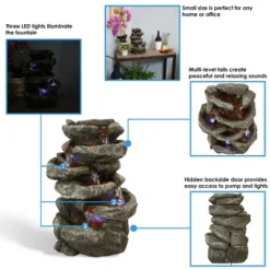 Sunnydaze Decor Sunnydaze Indoor Home Office Relaxing 6-Tiered Stone Falls Tabletop Water Fountain With LED Lights - 15" -Sunnydaze Decor GUEST 198cf98e 9346 444b 8c18 11fc0a4abe58
