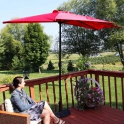 Sunnydaze Decor Sunnydaze Solar Outdoor Half Patio Umbrella With LED Lights And Crank - 9' -Sunnydaze Decor GUEST 1b121f77 57af 4f02 a16d bb1faff6667f