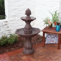 Sunnydaze Decor Sunnydaze 38"H Electric Polyresin And Fiberglass 2-Tier Curved Plinth Outdoor Water Fountain