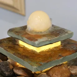 Sunnydaze Decor Sunnydaze Indoor Home Office Slate And Polished Stone Ball Tiered Tabletop Water Fountain With LED Light - 8" -Sunnydaze Decor GUEST 1bb5477e 23a3 47b3 a45a 89d085213a1c
