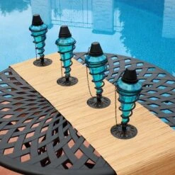 Sunnydaze Decor Sunnydaze Outdoor Tabletop Glass And Metal Swirl Patio Table And Lawn Torch Set - Blue -Sunnydaze Decor GUEST 1de50913 47a2 48cb bb7a 8b510f52bf9c