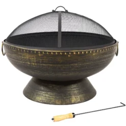 Sunnydaze Decor Sunnydaze Outdoor Camping Or Backyard Large Fire Pit Bowl With Spark Screen, Log Poker, And Metal Wood Grate - 30" - Bronze -Sunnydaze Decor GUEST 1de5a701 d228 4d09 854b 25f254ef2056