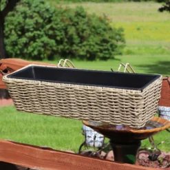 Sunnydaze Decor Sunnydaze Hanging Rectangle Polyrattan Rail Planter With Plastic Liner - 23.5" W X 7.5" D X 6.5" H -Sunnydaze Decor GUEST 1e6eadbe b9e6 4733 8213 c2b0ff900a68