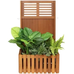 Sunnydaze Decor Sunnydaze Outdoor Garden Meranti Wood With Teak Oil Finish Planter Box With Privacy Screen And 2 Hooks For Hanging Basket Planters - 44" H - Brown -Sunnydaze Decor GUEST 211bca30 e444 4f28 9968 d757ddb4f87d