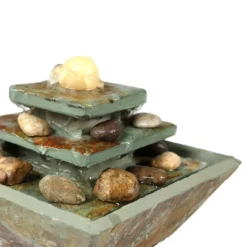 Sunnydaze Decor Sunnydaze Indoor Home Office Slate And Polished Stone Ball Tiered Tabletop Water Fountain With LED Light - 8" -Sunnydaze Decor GUEST 2438ef83 7e2a 48af 9602 2f4a20490159