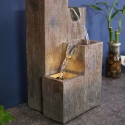 Sunnydaze Decor Sunnydaze Indoor Home Office Polyresin Faux Wooden Tiered Columns Tabletop Fountain With LED Lights - 13" -Sunnydaze Decor GUEST 291b2e5d 67f1 46f2 9c37 653b3c2873ad