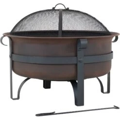 Sunnydaze Decor Sunnydaze Outdoor Camping Or Backyard Large Round Cauldron Fire Pit Bowl With Log Poker And Spark Screen - 29" -Sunnydaze Decor GUEST 2e50a87c 2542 4f9f 92ee 764c97e2eaa7