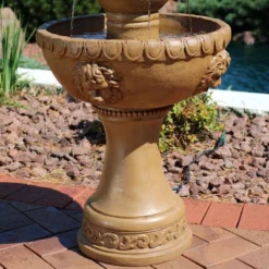 Sunnydaze Decor Sunnydaze 41"H Electric Fiberglass And Resin 2-Tier Lion Head Outdoor Water Fountain -Sunnydaze Decor GUEST 34b2cd39 1154 45c0 a2fb 2a2050d1983a