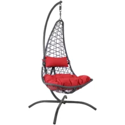Sunnydaze Decor Sunnydaze Outdoor Resin Wicker Patio Phoebe Hanging Basket Egg Chair Swing With Cushions And Headrest- 2pc -Sunnydaze Decor GUEST 37c80636 f1b3 483b 8a1d 23a77adb0734