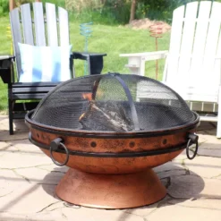 Sunnydaze Decor Sunnydaze Outdoor Camping Or Backyard Large Round Fire Pit Bowl With Handles And Spark Screen - 30" - Copper Finish