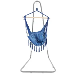 Sunnydaze Decor Sunnydaze Double Cushion Hanging Rope Hammock Chair Swing - 265 Lb Weight Capacity - Cornflower Stripes -Sunnydaze Decor GUEST 3b0e90fd 63b4 4c03 be3d 4466b4fc75f0