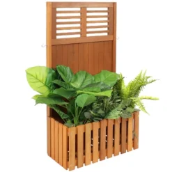 Sunnydaze Decor Sunnydaze Outdoor Garden Meranti Wood With Teak Oil Finish Planter Box With Privacy Screen And 2 Hooks For Hanging Basket Planters - 44" H - Brown -Sunnydaze Decor GUEST 3c8c046e 69b4 40dc b115 392a886451de