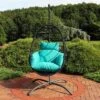 Sunnydaze Decor Sunnydaze Outdoor Resin Wicker Patio Penelope Hanging Basket Egg Chair Swing With Cushions, Headrest, And Steel Stand Set - 3pc