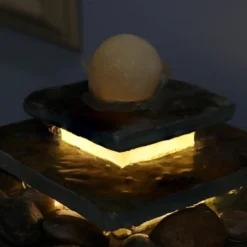 Sunnydaze Decor Sunnydaze Indoor Home Office Slate And Polished Stone Ball Tiered Tabletop Water Fountain With LED Light - 8" -Sunnydaze Decor GUEST 3e42df39 5fbe 4337 8187 630b7914edb7