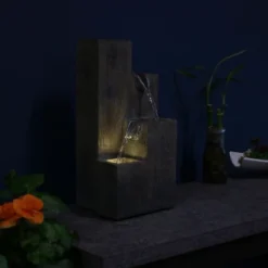 Sunnydaze Decor Sunnydaze Indoor Home Office Polyresin Faux Wooden Tiered Columns Tabletop Fountain With LED Lights - 13" -Sunnydaze Decor GUEST 46239146 9b8c 4b8e bb6c dbc4c1d5cc24