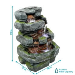 Sunnydaze Decor Sunnydaze 24"H Electric Polyresin And Fiberglass Tiered Stone Waterfall Outdoor Water Fountain With LED Lights -Sunnydaze Decor GUEST 48989b44 98cf 42fb ad5b 10ab6f172804
