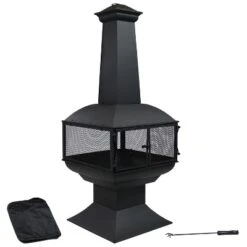 Sunnydaze Decor Sunnydaze Outdoor Backyard Patio Steel 360-Degree View Wood-Burning Fire Pit Chiminea With Wood Grate And Poker - 57" - Black -Sunnydaze Decor GUEST 4d430c51 8223 4217 9141 50309b7aa8a9