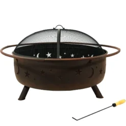 Sunnydaze Decor Sunnydaze Outdoor Camping Or Backyard Steel Round Cosmic Fire Pit With Spark Screen And Log Poker - 41.5" - Black -Sunnydaze Decor GUEST 542879ca 3666 44e1 b392 1f7ede31eafb