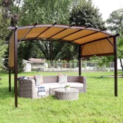 Sunnydaze Decor Sunnydaze 9' X 12' Metal Arched Pergola With Retractable Canopy -Sunnydaze Decor GUEST 5740807e cdbb 4d26 9db0 76530193dea5