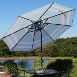 Sunnydaze Decor Sunnydaze Outdoor Aluminum Patio Umbrella With Solar LED Lights, Tilt, And Crank - 9' -Sunnydaze Decor GUEST 59e82b58 5f0b 4340 b3f6 5b833597bdfb
