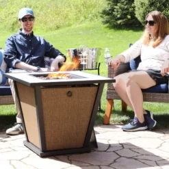 Sunnydaze Decor Sunnydaze Reykir Modern Smokeless Metal Outdoor Fire Pit With Tile Tabletop And Rafa Fabric Sides - 24" H -Sunnydaze Decor GUEST 5a82cf53 408f 4e7d 968d d707cab92ad7