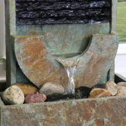 Sunnydaze Decor Sunnydaze Indoor Home Office Contemporary Soothing Half Moon Stone Slate Cascading Tabletop Water Fountain - 16" -Sunnydaze Decor GUEST 5e06726a d1f0 44b0 a1ee e19250398332