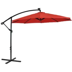 Sunnydaze Decor Sunnydaze Outdoor Steel Cantilever Offset Patio Umbrella With Solar LED Lights, Air Vent, Crank, And Base - 9' -Sunnydaze Decor GUEST 5e3330f1 441d 48bb 94cd 65c8a0ceca22