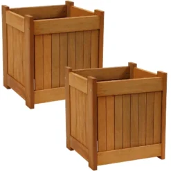 Sunnydaze Decor Sunnydaze Outside Meranti Wood Outdoor Planter Box With Teak Oil Finish For Garden, Porch And Patio - 16" Square -Sunnydaze Decor GUEST 6040fd71 aaf8 4495 befe c8524e61e44c