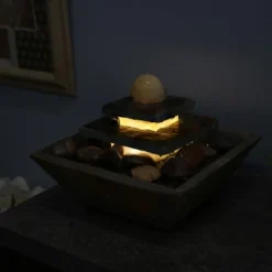 Sunnydaze Decor Sunnydaze Indoor Home Office Slate And Polished Stone Ball Tiered Tabletop Water Fountain With LED Light - 8" -Sunnydaze Decor GUEST 606b84e2 24f9 4529 a171 f464ea2a732f