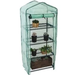 Sunnydaze Decor Sunnydaze Outdoor Portable Growing Rack 4-Tier Greenhouse With Roll-Up Door - 4 Shelves - Green -Sunnydaze Decor GUEST 62d1bb44 a62d 4a62 88aa 502991246839