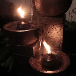 Sunnydaze Decor Sunnydaze 34"H Electric Polyresin 3-Tier Burning Bowls Outdoor Water Fountain With Real Flame Torch Accents -Sunnydaze Decor GUEST 65185c85 95f1 448d a441 69c238b97a8f