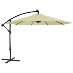 Sunnydaze Decor Sunnydaze Outdoor Steel Cantilever Offset Patio Umbrella With Solar LED Lights, Air Vent, Crank, And Base - 9' -Sunnydaze Decor GUEST 65dc11b6 8fe8 4f79 aa6d 519265f79752