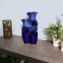 Sunnydaze Decor Sunnydaze Indoor Decorative Smooth Ceramic Glazed Pitchers Desktop Tabletop Water Fountain - 11" - Blue