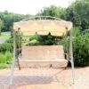 Sunnydaze Decor Sunnydaze Outdoor 3-Person Steel Patio Swing With Adjustable Canopy And Tufted Cushions, Beige