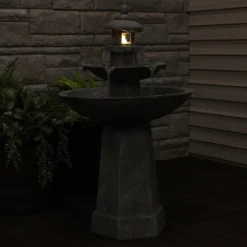 Sunnydaze Decor Sunnydaze 40"H Electric Polyresin 2-Tiered Pagoda Outdoor Water Fountain With LED Light -Sunnydaze Decor GUEST 687afd27 4365 48a7 9733 8f099d387f83