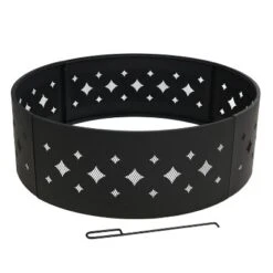 Sunnydaze Decor Sunnydaze Outdoor Heavy-Duty Steel Portable Large Round Diamond Cut Out Fire Pit Ring With Log Poker - 36" - Black -Sunnydaze Decor GUEST 6904b1e5 2d16 408b 9596 ee1ffd09dd82